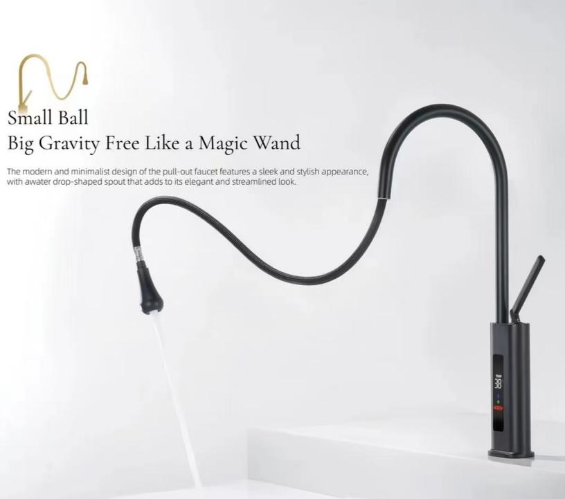 Faucet Dapur Tarik Lubang Tunggal dengan Tampilan Digital